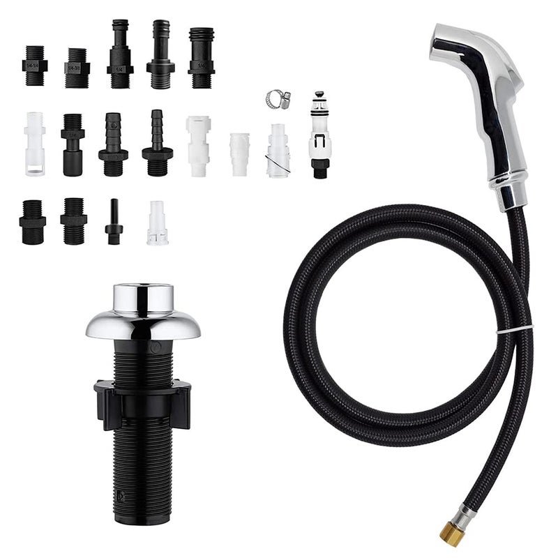 Houtingmaan Kitchen Sprayer Chrome Faucet Side Sink Attachment With Spray Head and Hose, Water Spray Head Replacement - Image 1